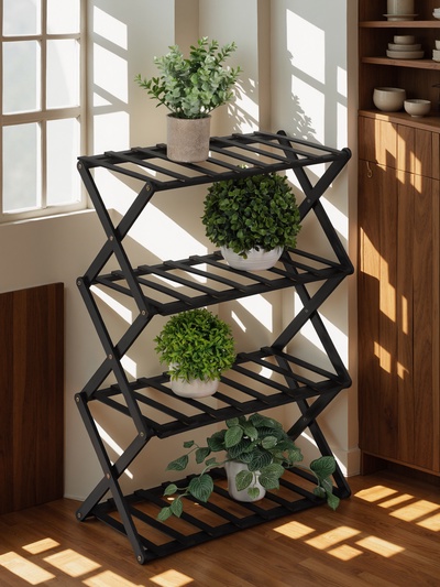 Подставка для цветов Greengo, 4 полки, 50×25×68 см, напольная, бамбук, чёрная