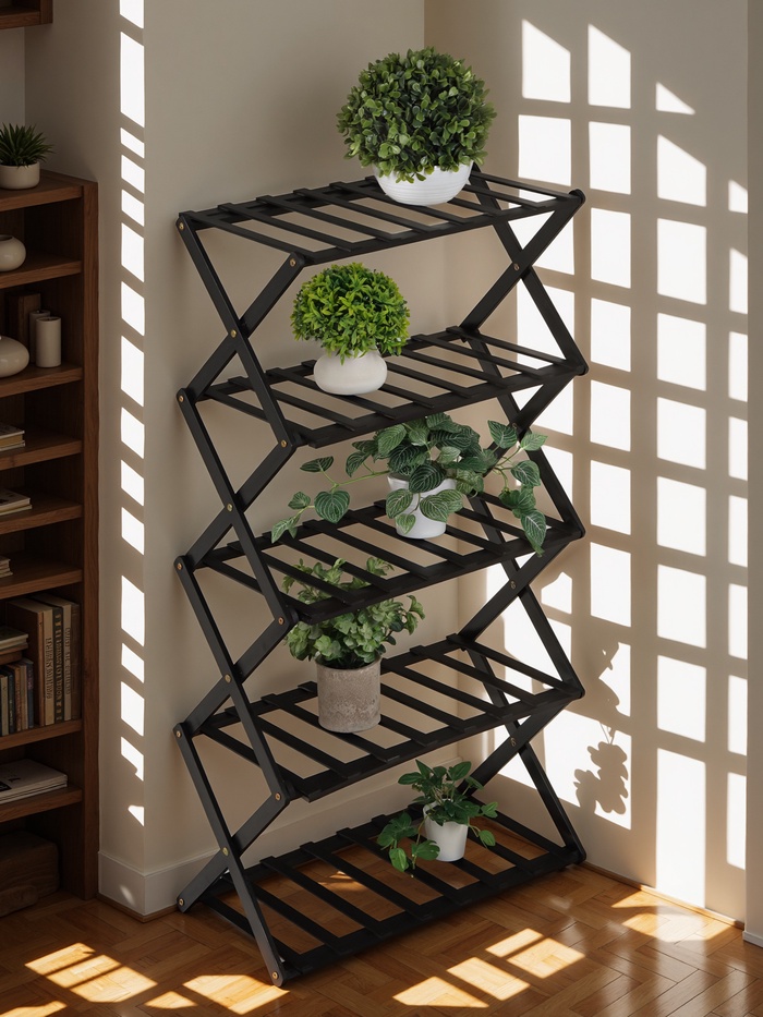 Подставка для цветов Greengo, 5 полок, 50×25×89 см, напольная, бамбук, чёрная