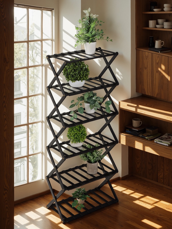 Подставка для цветов Greengo, 6 полок, 50×25×110 см, напольная, бамбук, чёрная