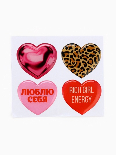 Объёмные 3D стикеры на телефон «Сердца», 4 шт., 3×3 см