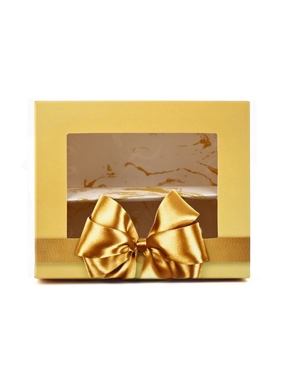 Кондитерская упаковка для макарун с окном, «Золотой бант», 11 х 13,5 х 5,5 см