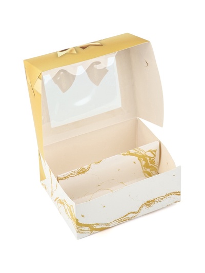 Кондитерская упаковка для макарун с окном, «Золотой бант», 11 х 13,5 х 5,5 см