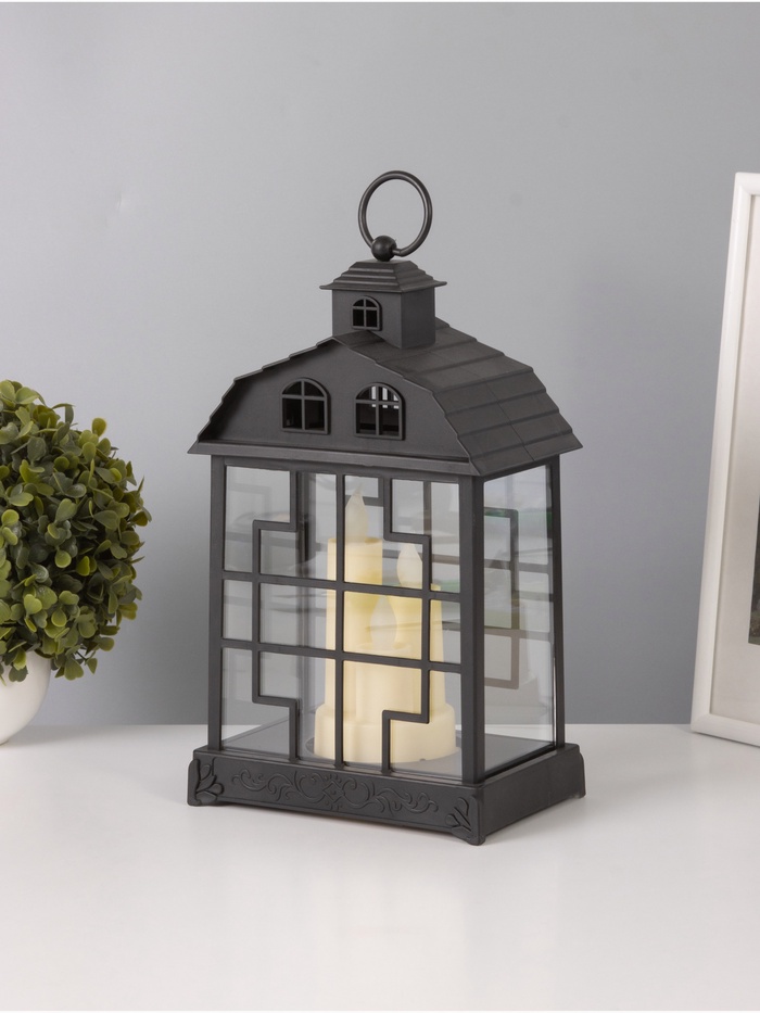 Светодиодная свеча в подсвечнике RISALUX «Дом со свечами», LED-ночник, 1.5 Вт, 3×ААА, 11×18×30 см - Фото 1