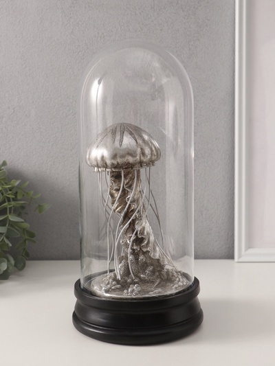 Фигурка в колбе «Медуза», полистоун, серебро, 14×14×30 см