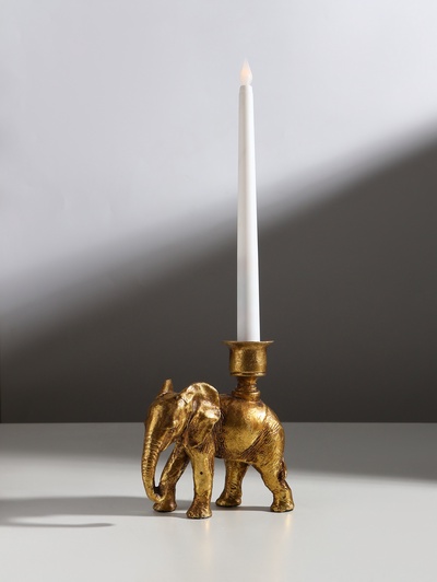 Подсвечник на 1 свечу «Индийский слон», полистоун, золото, 14×6×15 см