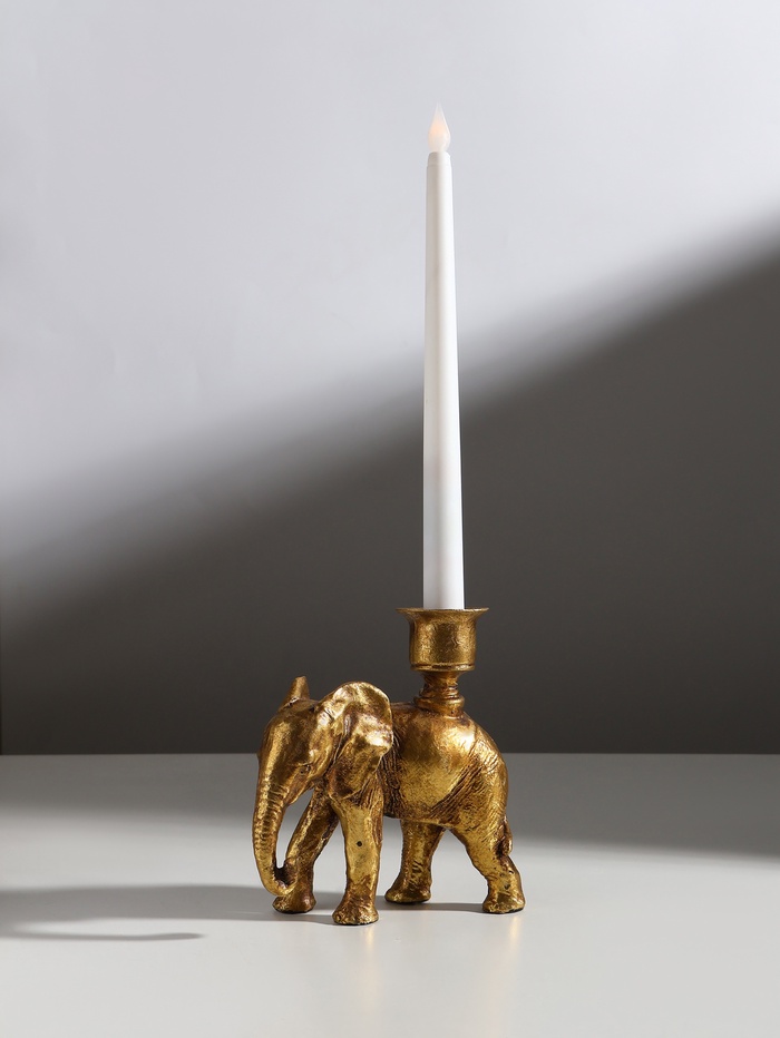 Подсвечник на 1 свечу «Индийский слон», полистоун, золото, 14×6×15 см - Фото 1