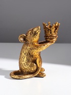 Подсвечник на 1 свечу «Мышка с короной в руках», полистоун, золото, 15.5×8×15.5 см - Фото 3