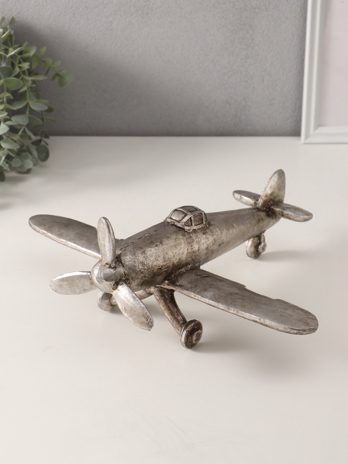 Фигурка полистоун «Ретро. Винтовой самолёт», серебро с патиной, 35×30×15 см - Фото 1