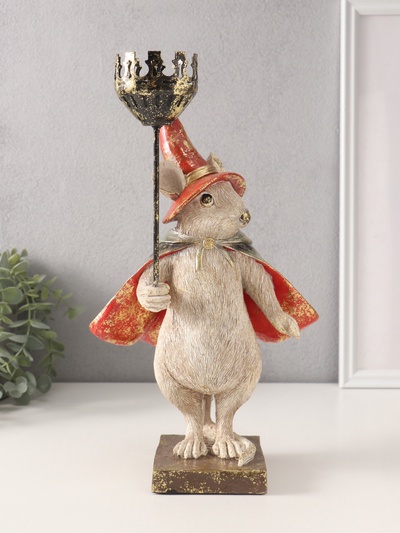 Фигурка-подсвечник полистоун «Мышонок-волшебник», 16×18.5×32 см