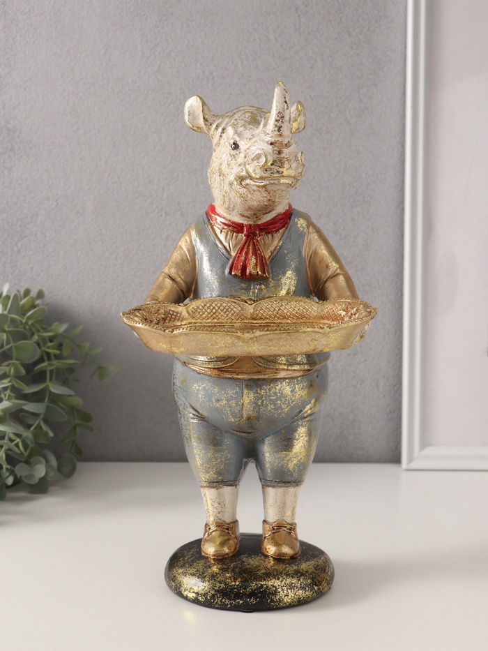 Фигурка- подставка для мелочей полистоун «Носорог-маркиз», 17.5×14×30.5 см - Фото 1