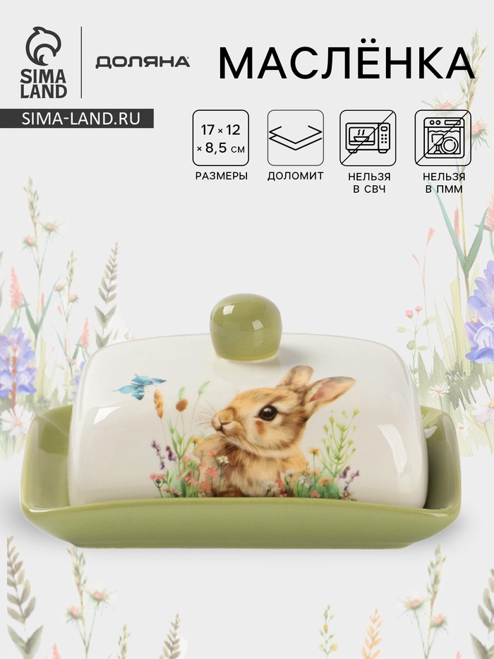 Маслёнка Доляна «Зайка», 17×12×8.5 см, доломит, белая - Фото 1