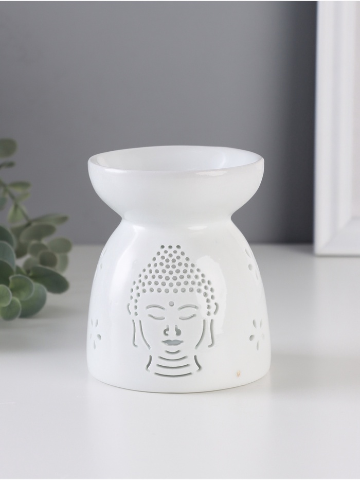 Аромалампа для эфирных масел «Голова Будды», керамика, белый, 8×8×9.3 см - Фото 1