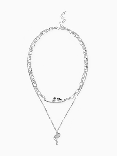 Кулон «Цепь», фламинго, цвет серебро