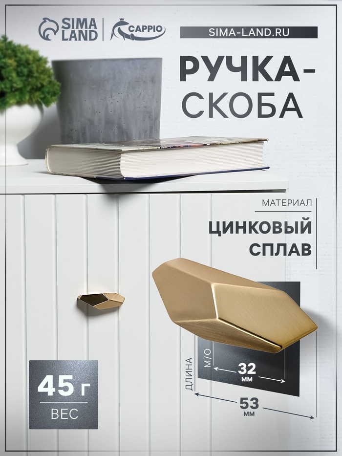 Ручка-скоба CAPPIO EDGE, м/о 33 мм, цвет золото - Фото 1