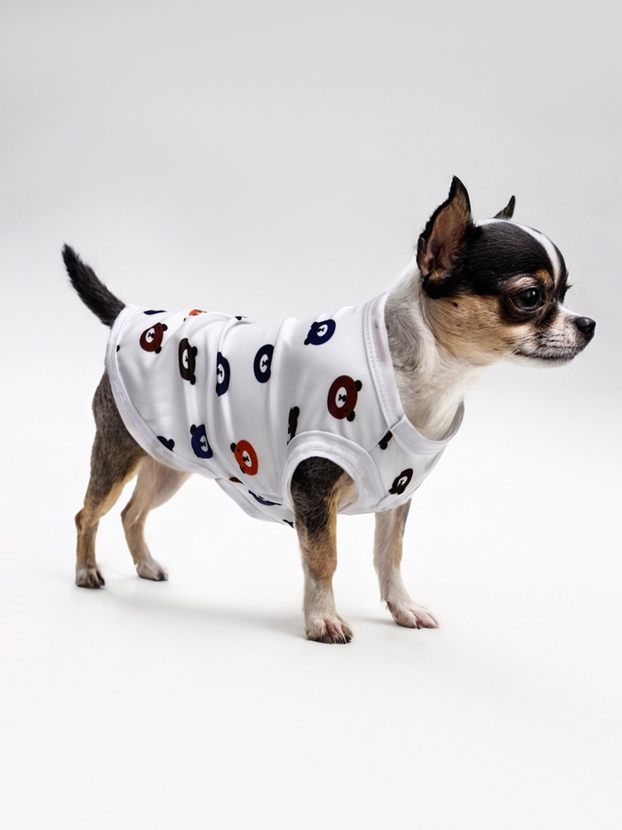 Футболка для животных «Мишка», S (ДС 25, ОГ 38 см), белая - Фото 1