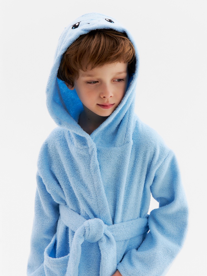 Халат махровый детский Этель «Акула», размер 34 (122-128 см), голубой - Фото 1