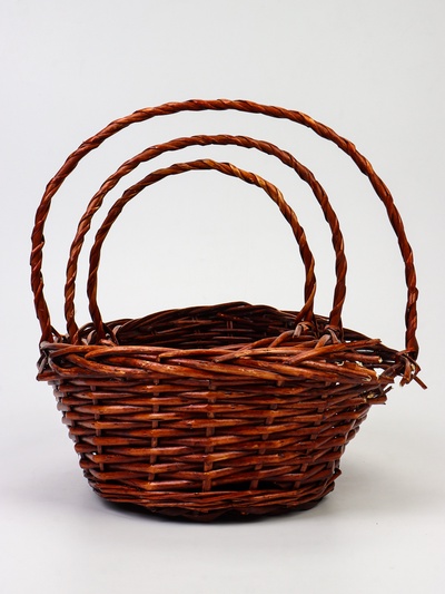 УЦЕНКА Набор корзин плетёных, 3 шт.: 38×30×14 см, 33×25×12 см, 28×20×11 см, плетёная ручка h=21/18/14 см, ива, коричневый