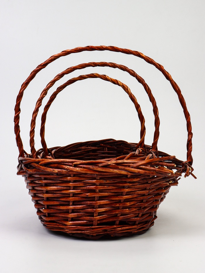УЦЕНКА Набор корзин плетёных, 3 шт.: 38×30×14 см, 33×25×12 см, 28×20×11 см, плетёная ручка h=21×18/14 см, ива, коричневые - Фото 1