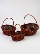 УЦЕНКА Набор корзин плетёных, 3 шт.: 38×30×14 см, 33×25×12 см, 28×20×11 см, плетёная ручка h=21×18/14 см, ива, коричневые - Фото 2