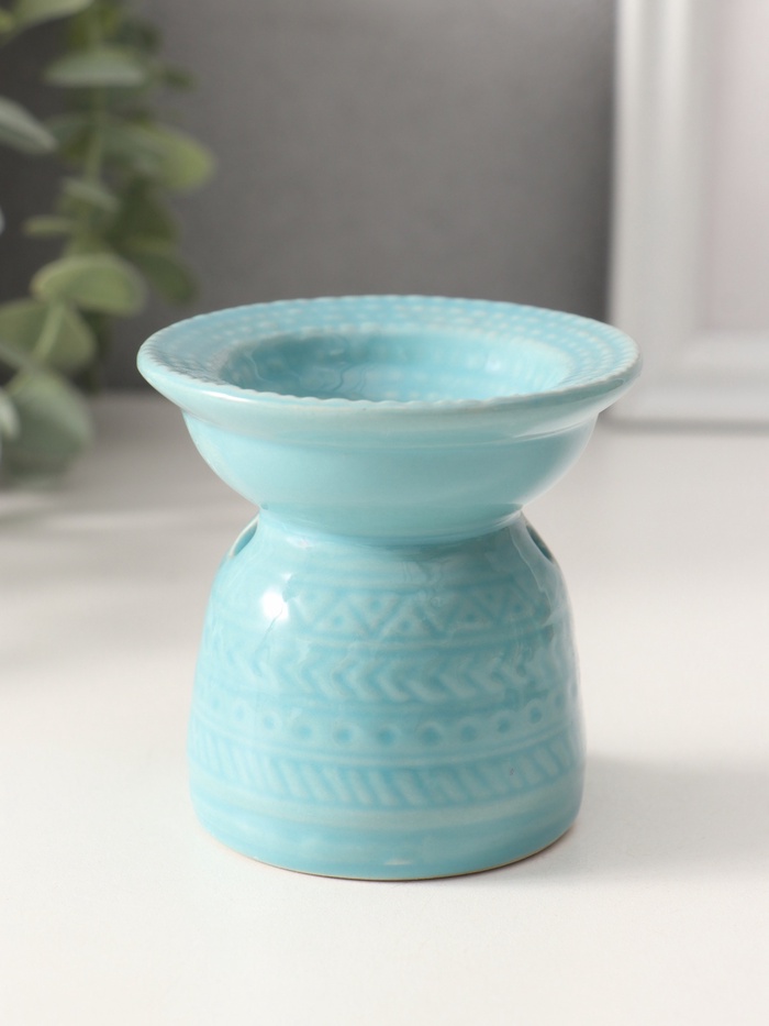 Аромалампа для эфирных масел «Геометрические узоры», керамика, нежно-голубая, 7.5×7.5×6.5 см - Фото 1