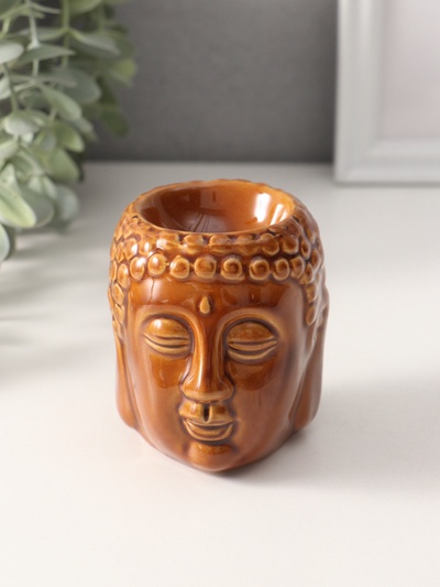 Аромалампа для эфирных масел «Голова Будды», керамика, т. шоколад, 6.5×6.5×7.5 см