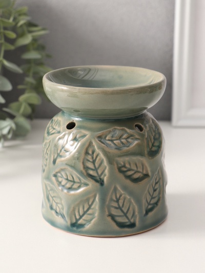 Аромалампа для эфирных масел «Листья», керамика, морская лагуна, 9.5×9.5×10.8 см