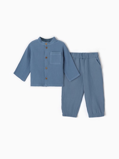 Костюм (рубашка и брюки) детский KAFTAN «Муслин», размер 34 (122-128 см), синий