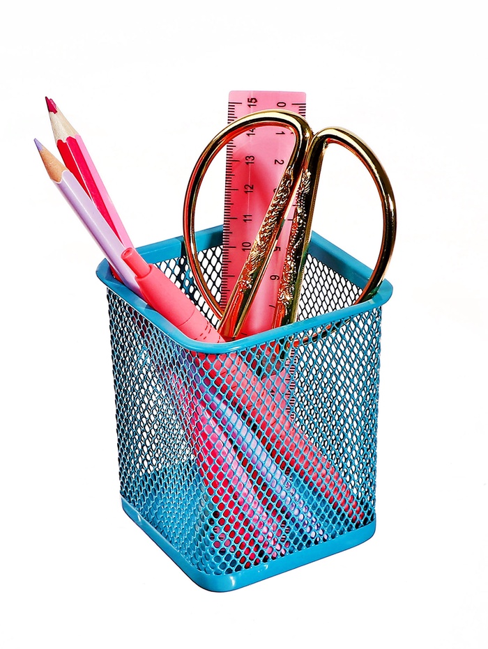 Стакан для пишущих принадлежностей квадратный сетка металл бирюзовый - Фото 1