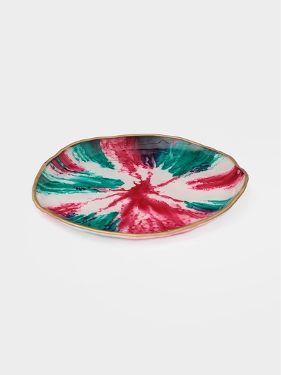 Десертная тарелка Доляна Magro, d=15 см, стекло, бирюзово-розовая