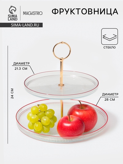Блюдо 2-х ярусное Magistro Radiant, 24×28 см, стекло, прозрачное
