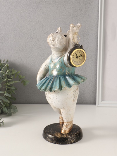 Фигурка - часы настольные полистоун «Бегемот-балерина», 13.5×15×32.5 см