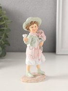 Фигурка «Девочка с букетом ромашек, в шляпке», полистоун, розово-зелёный, 6.5×4×12.5 см - Фото 4