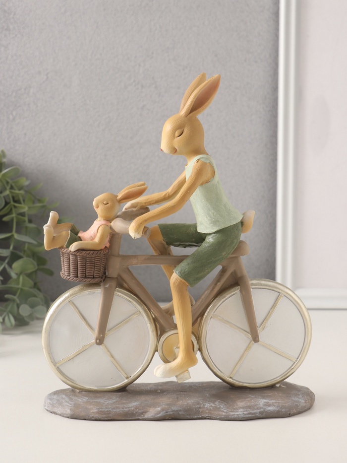 Фигурка полистоун «Зайки. Папа с сыном на велосипеде», 18×7.5×22 см - Фото 1