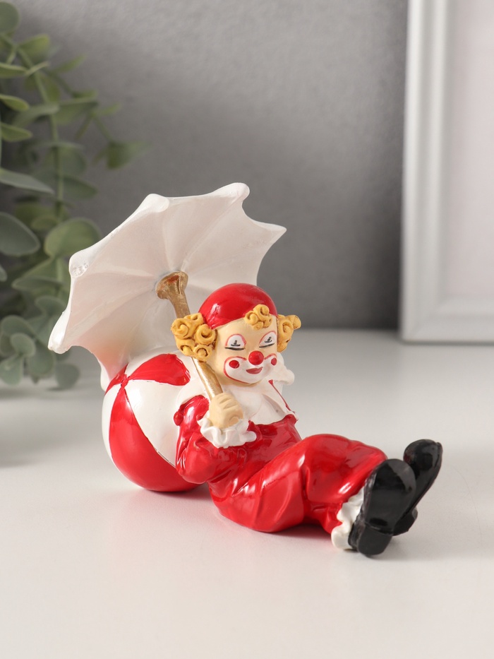 Фигурка «Клоун с зонтом и мячиком», полистоун, бело-красный, 11.5×7.5×9 см - Фото 1
