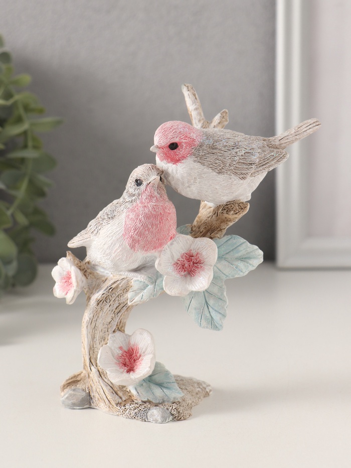 Фигурка полистоун «Воробышки на цветочном дереве», розово-голубой, 11.5×5.5×13.5 см - Фото 1