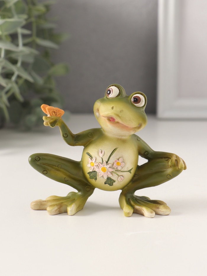 Фигурка «Лягушонок с бабочкой, с цветами на животике», полистоун, 10.5×4×8.5 см - Фото 1