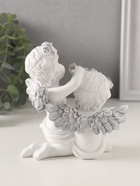 Фигурка полистоун «Ангелочки вплетают венок в волосы, с сердцем», бело-серый, 11×8×12.5 см - Фото 3