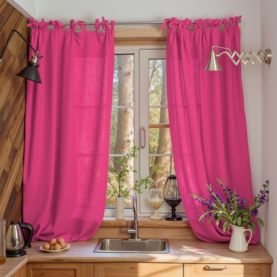 Шторы для кухни «Этель» Linen collection, 145×180 см - 2 шт., 100% лён, 170 г/м², розовые