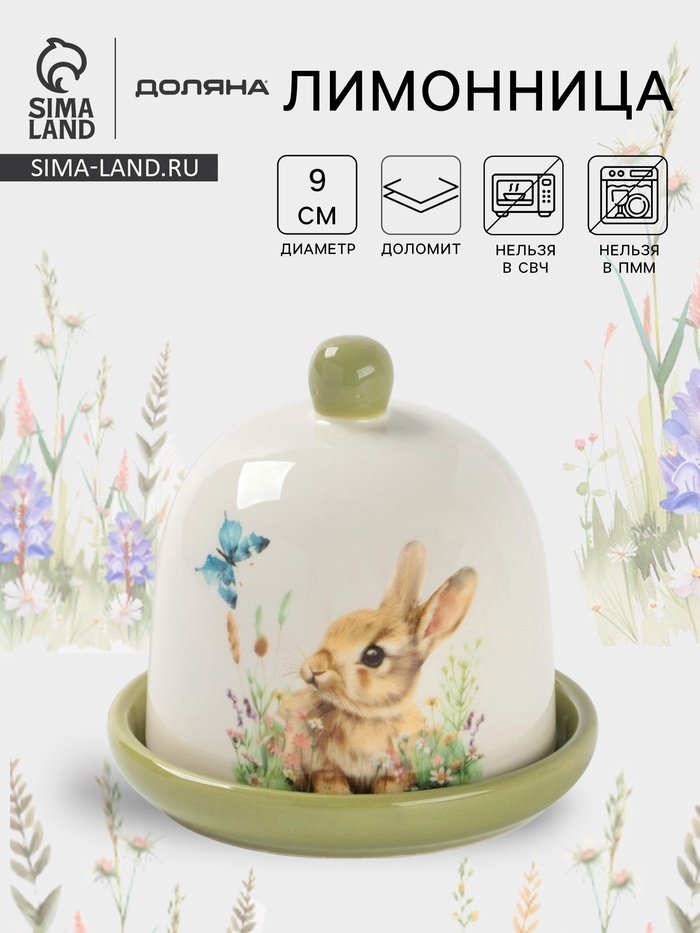 Лимонница Доляна «Зайка», доломит, 9×9 см, белая - Фото 1