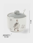 Сахарница с ложкой Доляна «Гуси», доломит, 10×9 см, 300 мл, белая - Фото 2