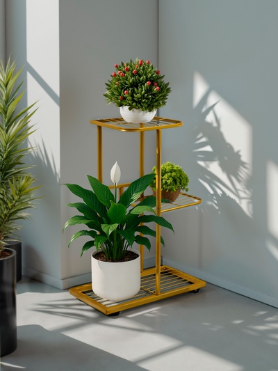 Подставка для цветов Greengo, 3 полки, 43×22×57 см, напольная, металл, цвет золотой