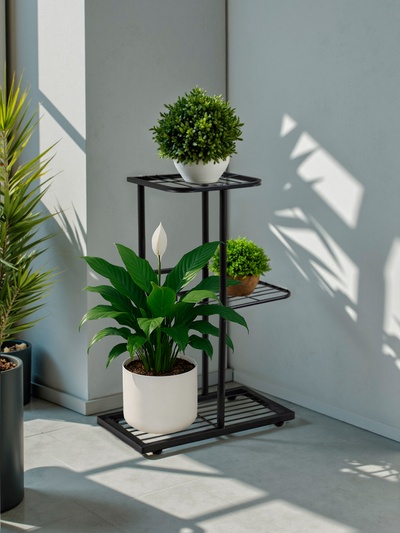 Подставка для цветов Greengo, 3 полки, 43×22×57 см, напольная, металл, чёрная