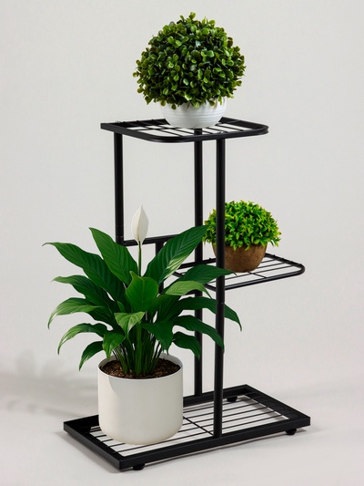 Подставка для цветов Greengo, 3 полки, 43×22×57 см, напольная, металл, чёрная