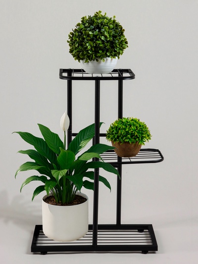 Подставка для цветов Greengo, 3 полки, 43×22×57 см, напольная, металл, чёрная