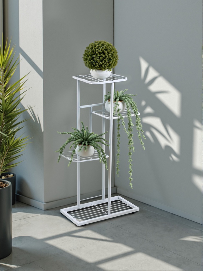 Подставка для цветов Greengo, 4 полки, 43×22×82 см, напольная, металл, белая - Фото 1