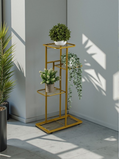 Подставка для цветов Greengo, 4 полки, 43×22×82 см, напольная, металл, цвет золотой