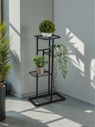 Подставка для цветов Greengo, 4 полки, 43×22×82 см, напольная, металл, чёрная