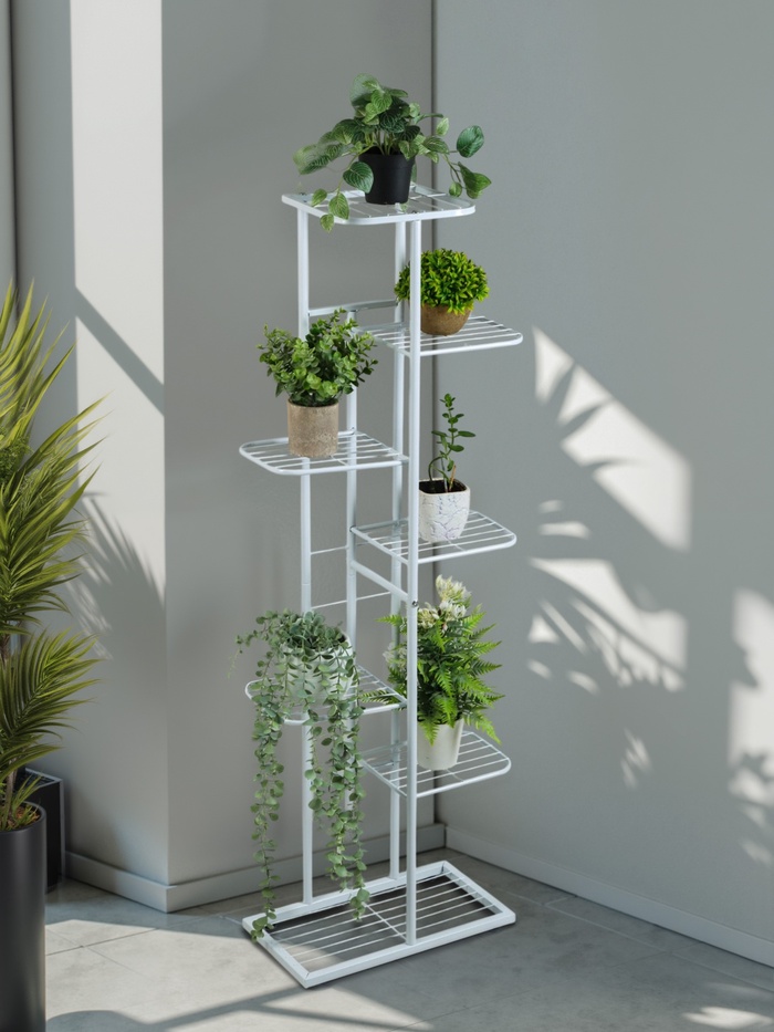 Подставка для цветов Greengo, 7 полок, 43×22×126 см, напольная, металл, белая - Фото 1