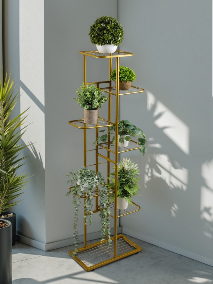 Подставка для цветов Greengo, 7 полок, 43×22×126 см, напольная, металл, цвет золотой - Фото 1