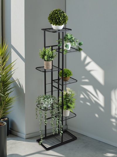 Подставка для цветов Greengo, 7 полок, 43×22×126 см, напольная, металл, чёрная